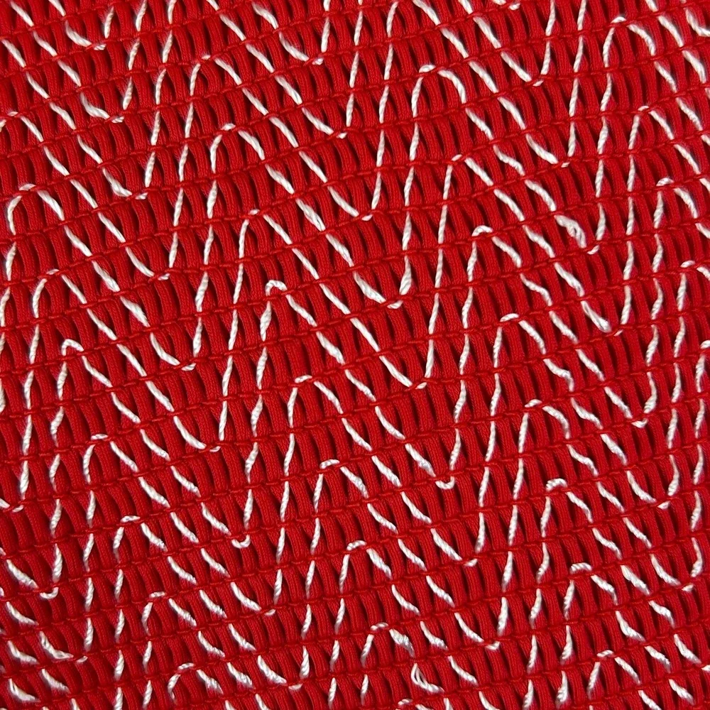 Cider Bikini Top Womens L Red Chevron Smocked‎ Stretch Ruffle Trim Off Shoulder